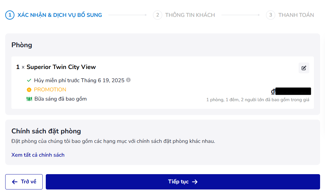 đặt phòng bước 1